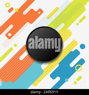 Abstract colorful geometric composition made of various rounded shapes diagonal lines transition with black circle space for your text on white backgr Stock Vector