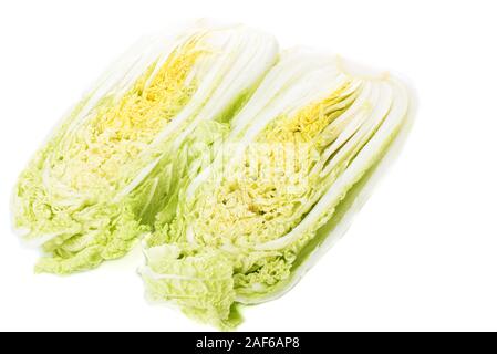 Halved Chinese cabbage or petsai isolated on a white background. Copy space. Stock Photo