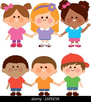 Group of children students. Vector black and white coloring page Stock ...