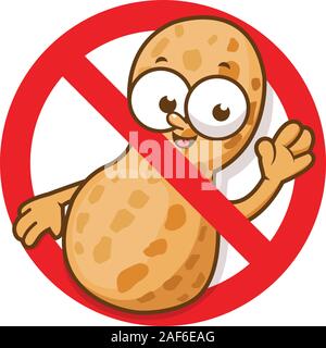 Cartoon peanut in red prohibition sign. Vector illustration Stock Vector