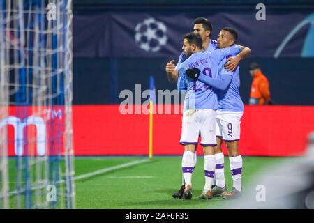 Zagreb, Croatia - December 11, 2019 : Dinamo Zagreb vs Manchester City, UEFA Champions League, Croatia. Gabriel Jesus of Manchester City celebrates sc Stock Photo