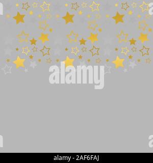 Frame with blank space for text. Border of silver and golden stars. gray background. Vector for Christmas and New Year greeting card, banner Stock Vector