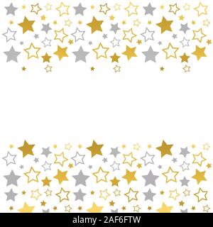 Frame with blank space for text. Border of silver and golden stars. white background. Vector for Christmas and New Year greeting card, banner Stock Vector
