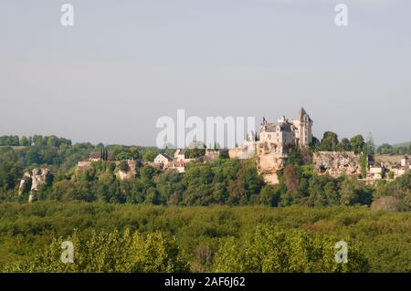 Montfort castle and Vitrac village, Dordogne (24), Nouvelle-Aquitaine region, France. Stock Photo
