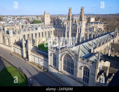 Aerial view of All Souls college, university of Oxford, England. Stock Photo