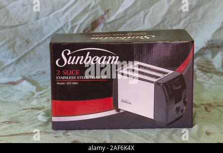 Alberton, South Africa - a Sunbeam stainless steel toaster in its box isolated image in horizontal format with copy space Stock Photo