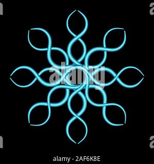 Blue solar sign. Decorative element. Round lines pattern. Abstract shape Isolated on black background. Stock Vector
