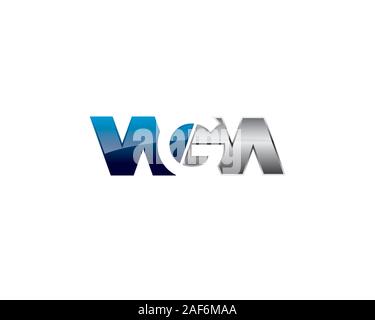 w g m initial letter anagram negative space metallic Stock Vector