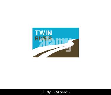 twin river square logo banner style with two river as negative space Stock Vector