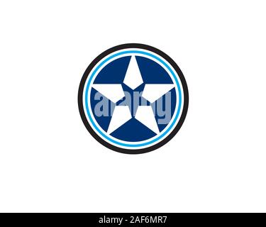 wihte star with small blue star inside and circle border Stock Vector
