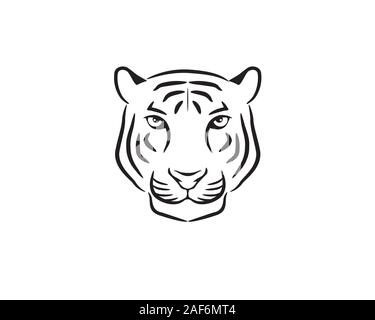 symetrical front side of simple black grayscale tiger head Stock Vector