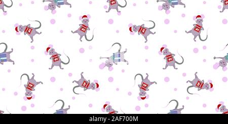 Christmas pattern. YEAR OF RAT. The mice are cute funny. CHILDREN'S TEXTILES. SYMBOL OF THE YEAR. 2020.. Stock Vector