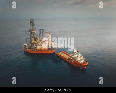 Oil Rig Move Aerial image during rig move operation in offshore oil field Stock ...