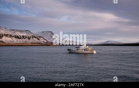 Reykjavik Iceland; northern lights; snow; white; mountains; Reykjavík; glaciers; Arctic Circle; Mid-Atlantic Ridge; Geyser Stock Photo