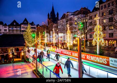 Cologne, Christmas market on the Heumarkt, ice rink, Stock Photo