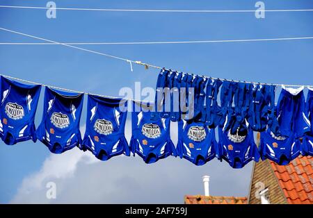 The jerseys of soccer club 'FC Volendam' on a clothesline in Volendam (Netherlands), 14 May 2010. | usage worldwide Stock Photo