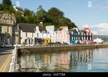 Colourful houses on the harbour at Tobermory on the Isle of Mull a popular tourist destination in Scotland and used in the BBC TV series Balamory Stock Photo