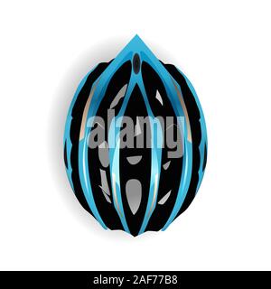 Blue and black bicycle equipment, bike helmet icon isolated on white background, head protection, vector illustration. Stock Vector