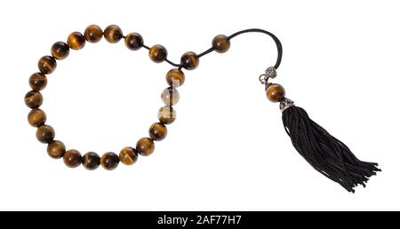 top view of worry beads from tiger's eye gemstones isolated on white background Stock Photo