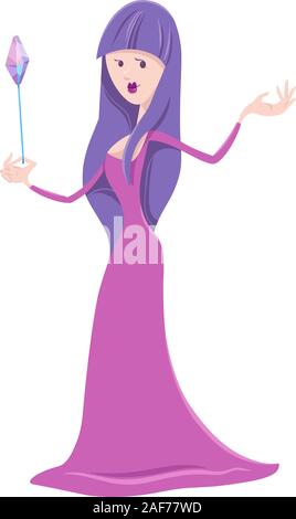 Cartoon Illustration of Witch or Fairy Fantasy Character with Magic Wand Stock Vector