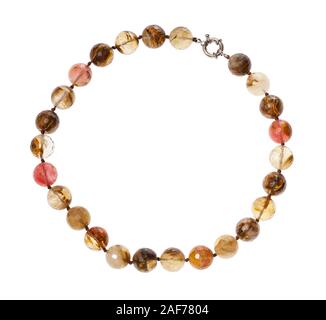 top view of necklace from translucent agate gemsones isolated on white background Stock Photo