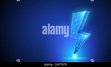 Lightning - Polygonal Neon Symbol. Low Poly, Repeat, Help Support Concept. Stock Vector