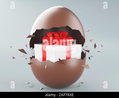 Chocolate easter eggs and gifts, 3d rendering Stock Photo