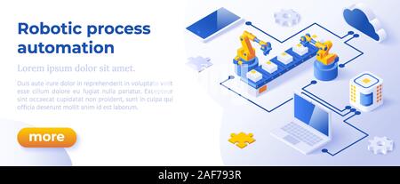 RPA - Isometric Concept in Trendy Colors. Innovation Technology Concept. Stock Vector