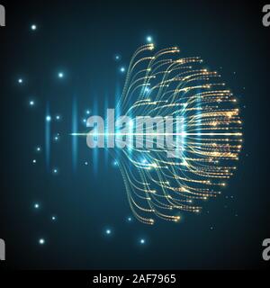 Abstract digital landscape with flowing particles. Cyber or technology background.Vector illustration. Stock Vector