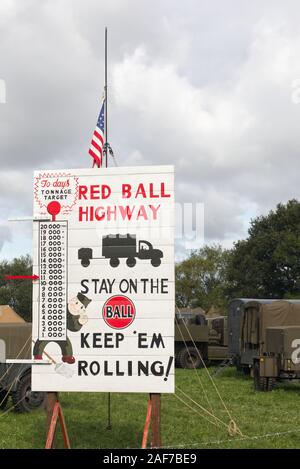 Red Ball Highway sign,  famed truck convoy system that supplied Allied forces moving quickly through Europe after breaking out from the D-Day beaches Stock Photo