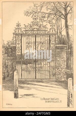 Old wrought iron gates, Dulwich Village S.E.. London 1904 antique print Stock Photo