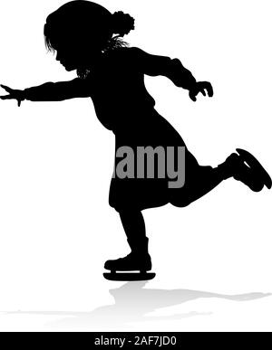 Silhouette Child Ice Skating Winter Clothing Stock Vector