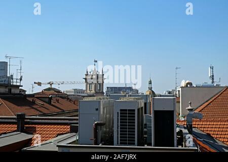 Milanese roofs seen from the roof of the Galleria Vittorio Emanuele II, Milan, Lombardy province, Italy, Europe Stock Photo