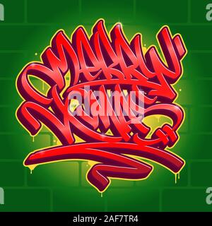Merry Christmas lettering greeting card in graffiti style in vibrant colors. Stock Vector