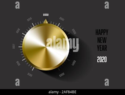 Vector 2020 New Year card for music lover with big volume golden  knob - dark version Stock Vector