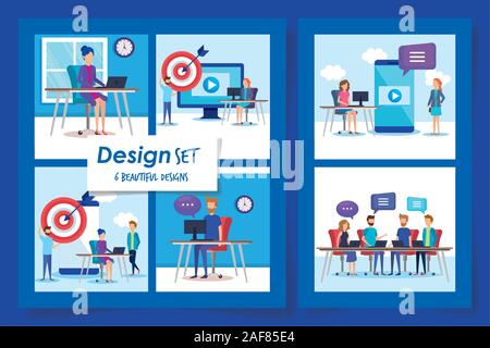 six designs of teamwork people and icons Stock Vector Image & Art - Alamy