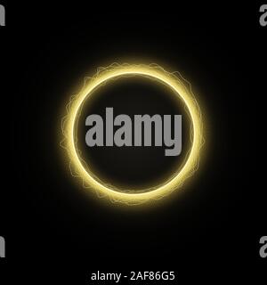Round gold tinsel frame with line effect circle. Glowing light ring. Vector illustration. Stock Vector