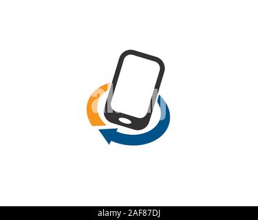 cell phone touch apps icon for circular recycle process arrow under company Stock Vector