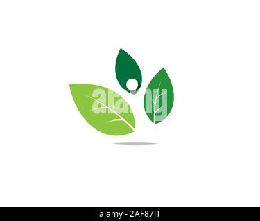 three leaves forming a healthy human figure negative space Stock Vector
