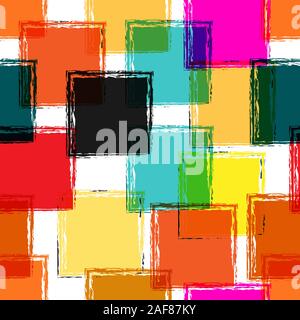 Seamless pattern of colored squares from brush strokes for textiles, packaging, paper printing, simple backgrounds and textures. Shades of modern colo Stock Vector