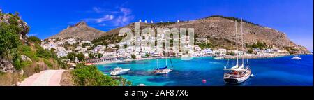 Traditional Panteli village,panoramic view,Leros island,Greece. Stock Photo