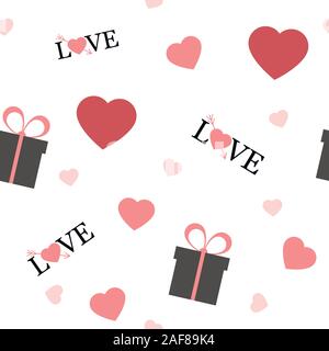 Seamless pattern with hearts and gift boxes. Vector illustration Stock Vector