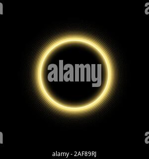 Round gold frame with line effect circle. Glowing light ring. Vector illustration. Stock Vector