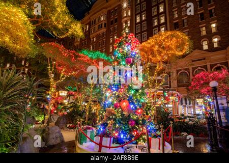 Las Vegas, DEC 12: Beautiful Christmas lights of the Mystic Falls Park in Sam's Town on DEC 12, 2019 at Las Vegas, Nevada Stock Photo