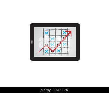 insight game marketing apps with increasing graph arrow on tablet Stock Vector