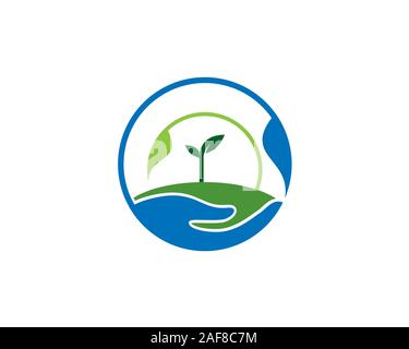 hand with leave holding land soil for sprout too grow in Stock Vector