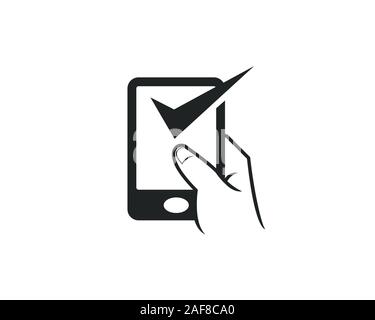 cell phone touch apps icon for checkmark OK approved sign in flat style Stock Vector