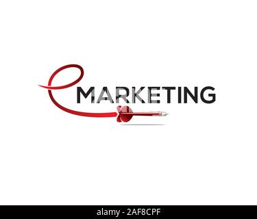 dart shooting target on emarketing wordmark Stock Vector