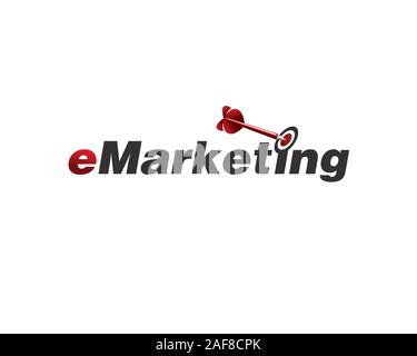dart shooting target on emarketing wordmark Stock Vector