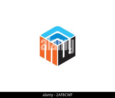 hexagonal initial letter m w with wifi symbol Stock Vector
